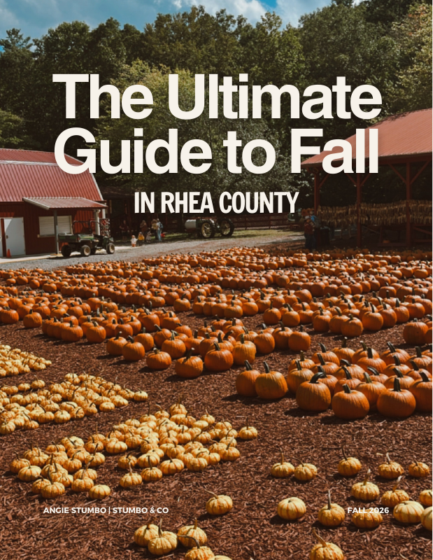 Cover of The Ultimate Guide to Fall in Rhea County, showing pumpkins at a local farm